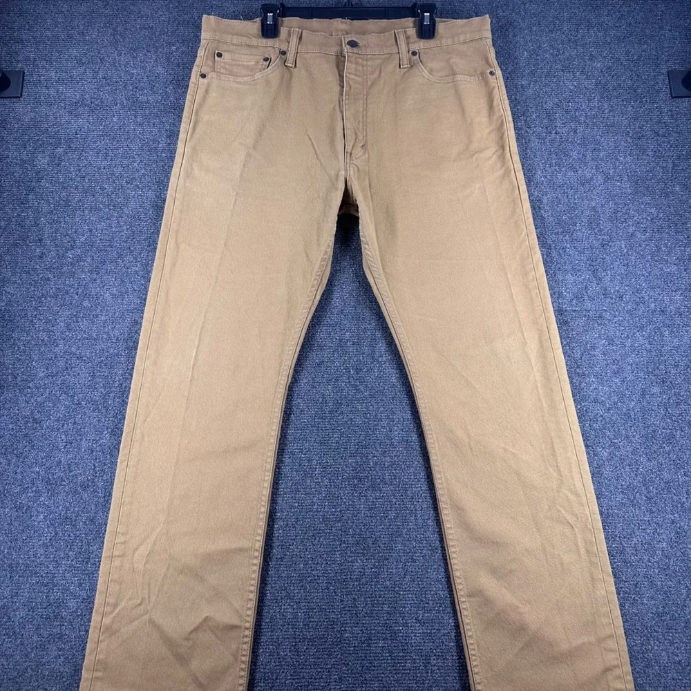 Levi's 513 Slim Straight Pants Mens 38x32 W38 L32 Tan Khaki Stretch Casual
